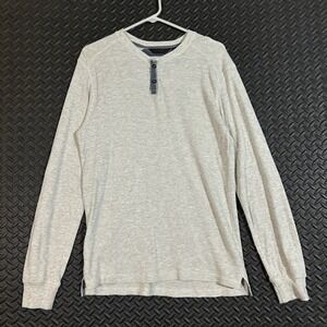 Mens Outpost Makers Light Gray Waffle Knit Long Sleeve‎ Henley Shirt Size M